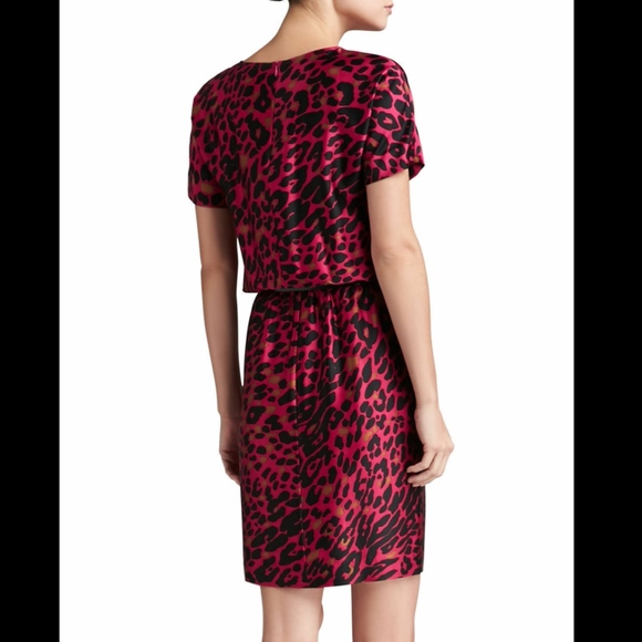NWT $995 St. John Silk Leopard Print Dress‎ Raspberry/Cheetah [SZ 6 ] - Picture 4 of 6